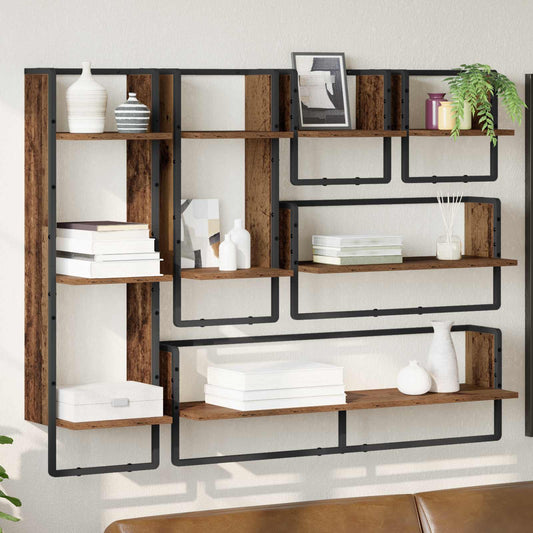 Vägghyllset 6 pcs Gammalt trä 100 x 25 x 30 cm Konstruerat trä