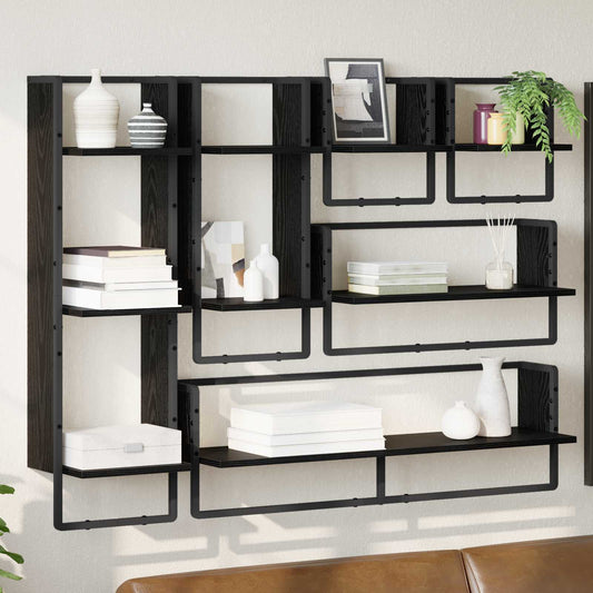 Vägghyllset 6 pcs Svart Ek 100 x 25 x 30 cm Konstruerat trä