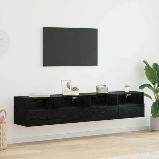 TV-väggskåp 2 pcs Svart Ek 80 x 30 x 30 cm Konstruerat trä