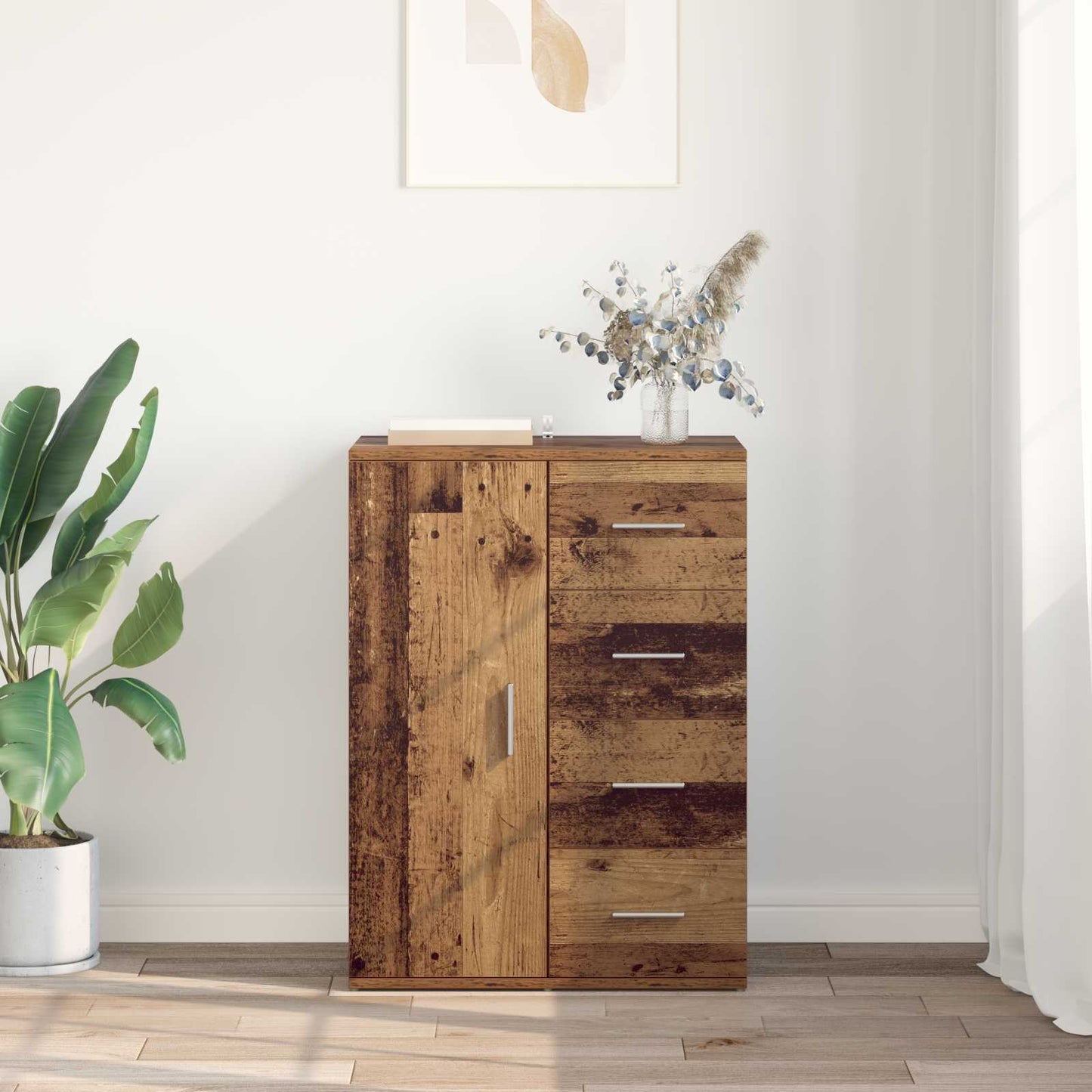 Sideboard med låda Gammalt trä 59 x 39 x 80 cm Konstruerat trä