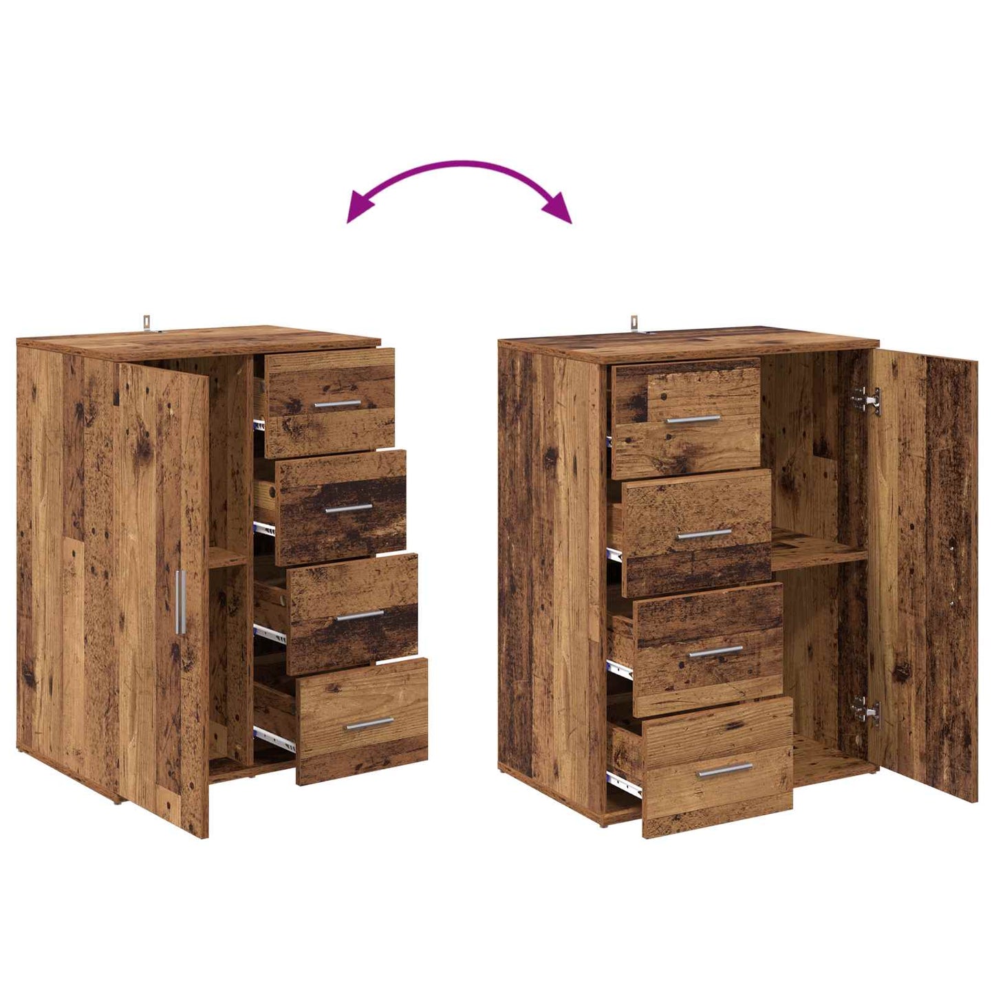 Sideboard med låda Gammalt trä 59 x 39 x 80 cm Konstruerat trä