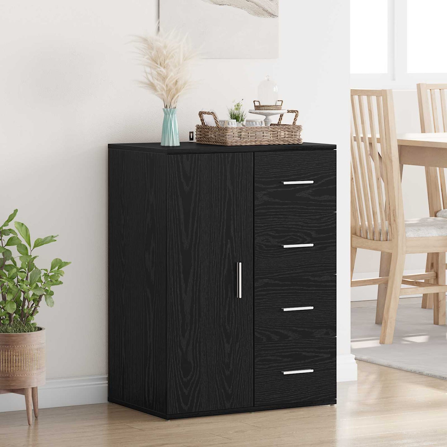 Sideboard med låda Svart Ek 59 x 39 x 80 cm Konstruerat trä