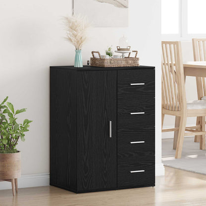 Sideboard med låda Svart Ek 59 x 39 x 80 cm Konstruerat trä