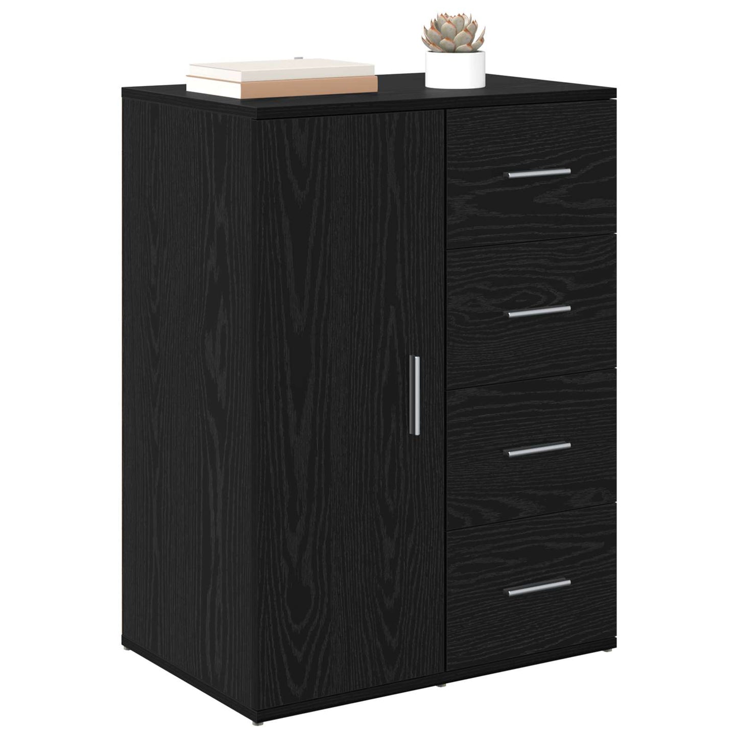Sideboard med låda Svart Ek 59 x 39 x 80 cm Konstruerat trä