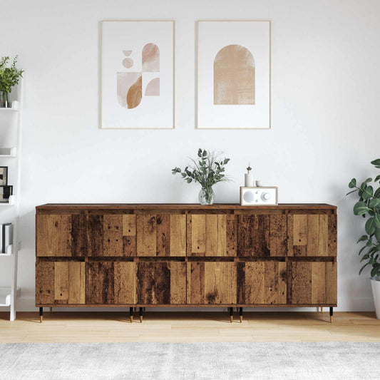 Förvaringsskåp 3 pcs Gammalt trä 60 x 35 x 70 cm