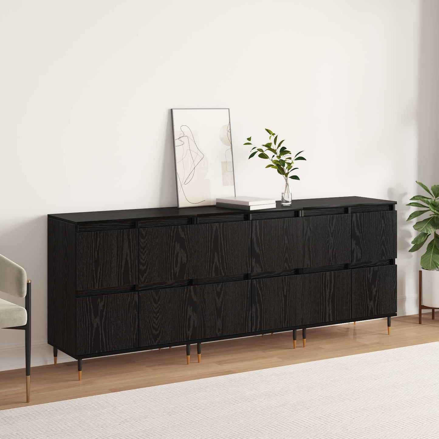 Förvaringsskåp 3 pcs Svart Ek 60 x 35 x 70 cm