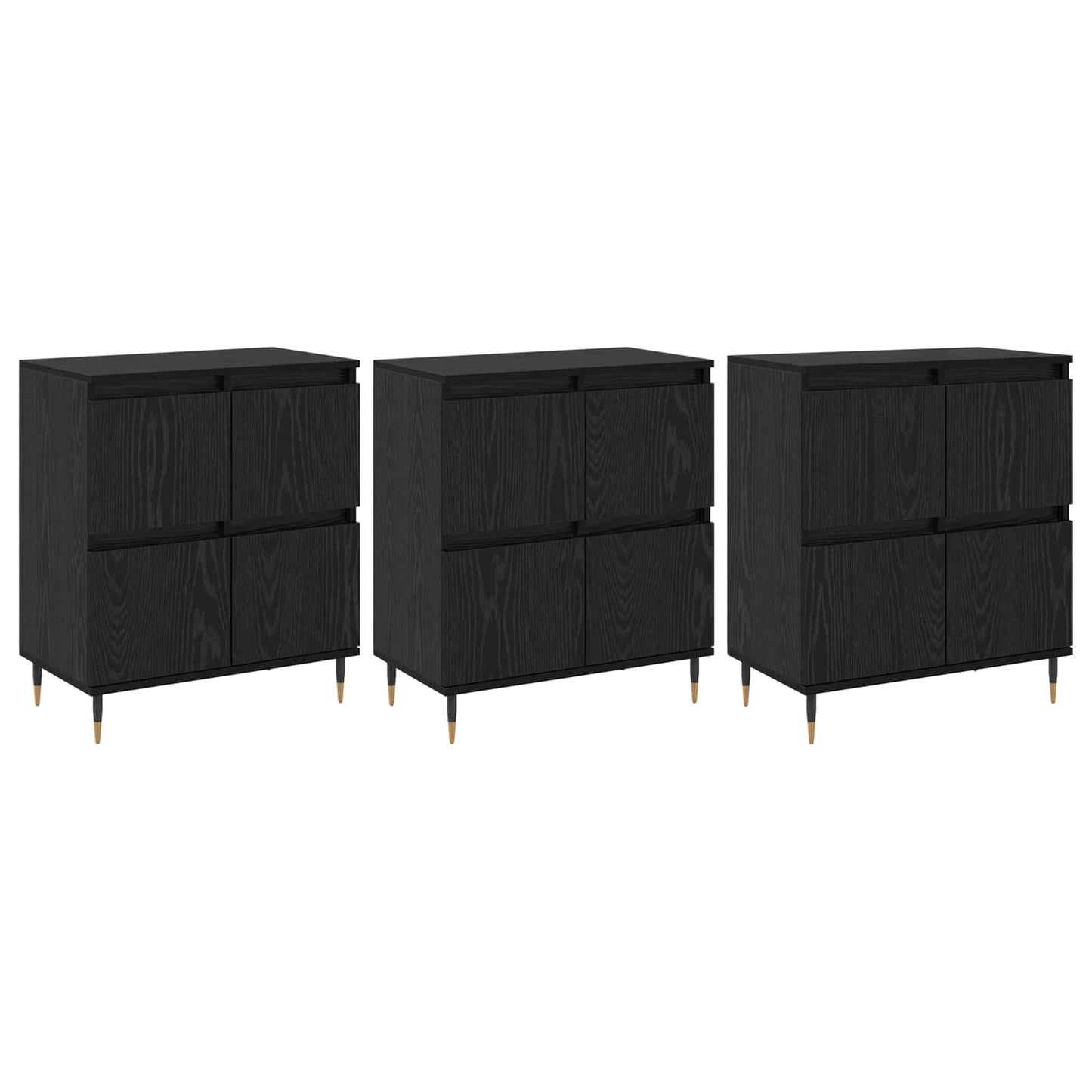 Förvaringsskåp 3 pcs Svart Ek 60 x 35 x 70 cm