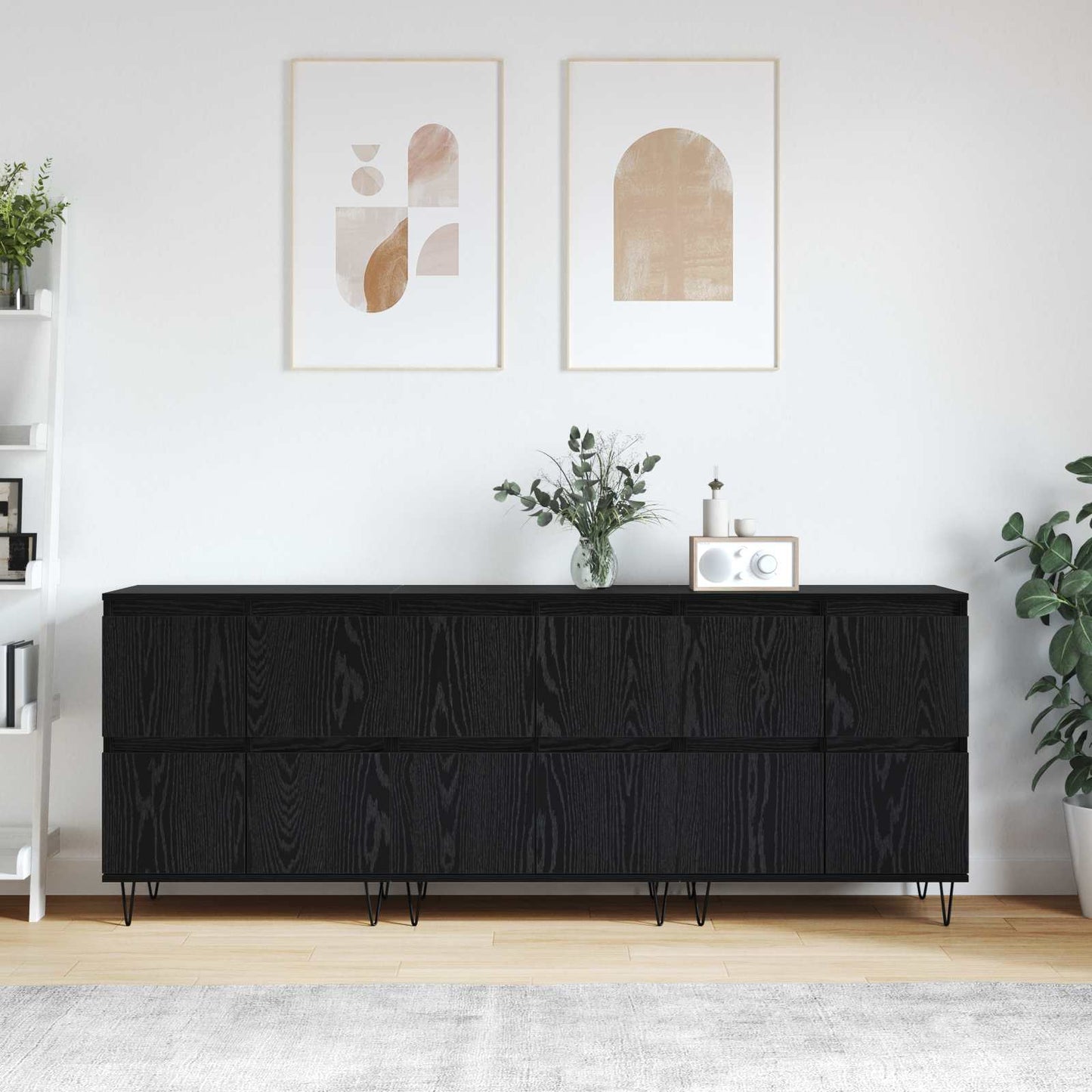 Skåp 3 pcs Svart Ek