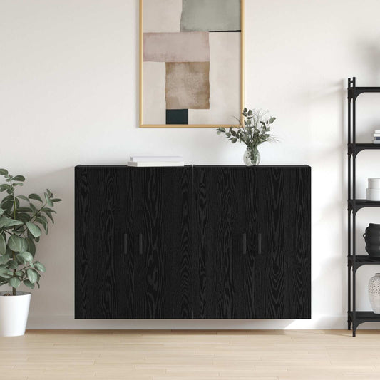 Väggmonterat skåp Väggmonterad 2 pcs Svart Ek 69,5 x 34 x 90 cm