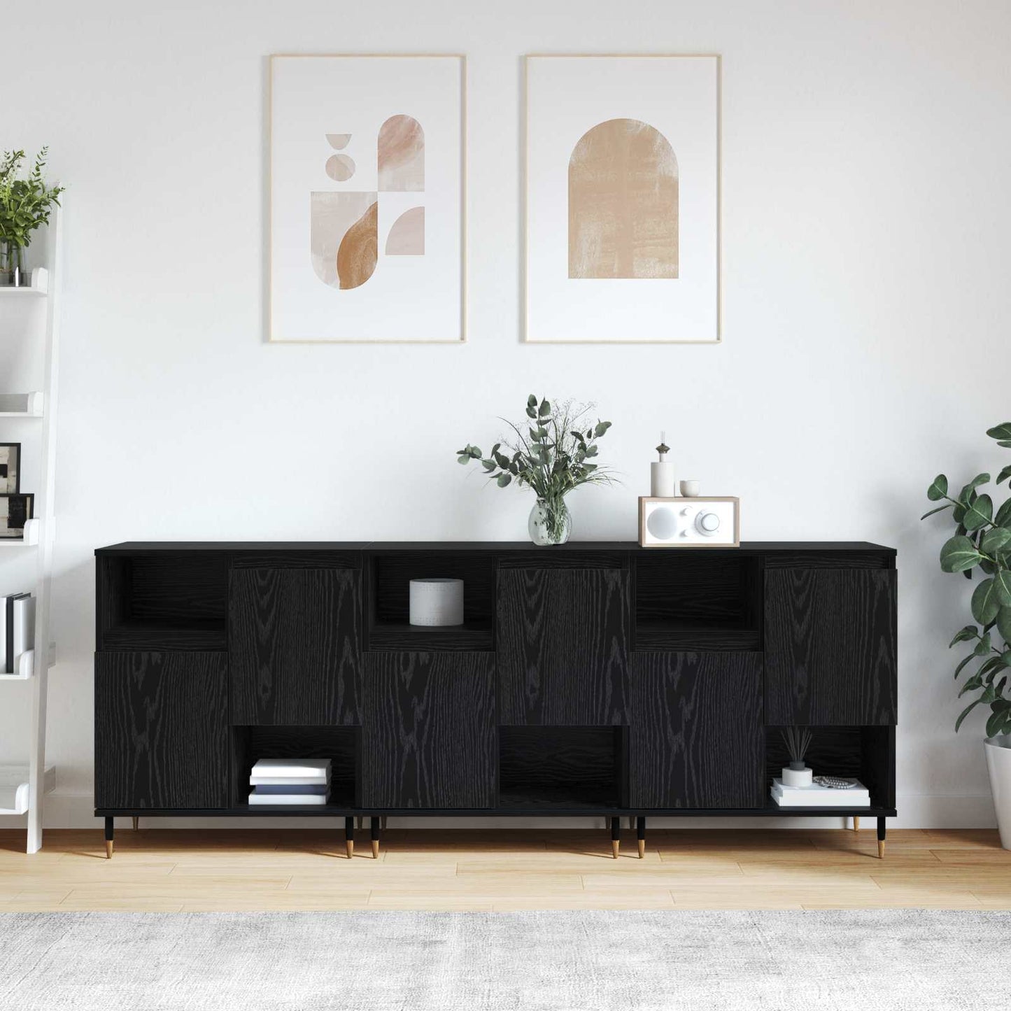 Skåp 3 pcs Svart Ek