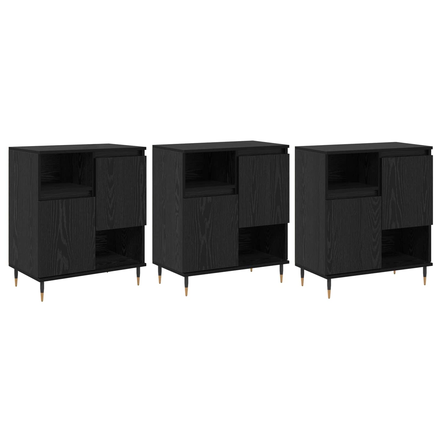 Skåp 3 pcs Svart Ek
