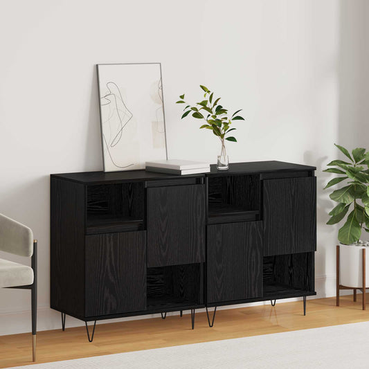 Sideboard 2 pcs Svart Ek 60 x 35 x 70 cm