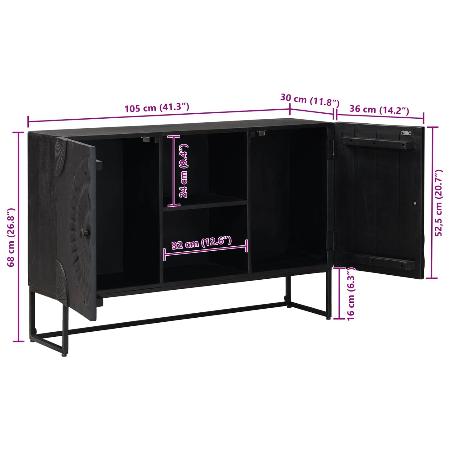 Skåp Svart 105 x 30 x 68 cm