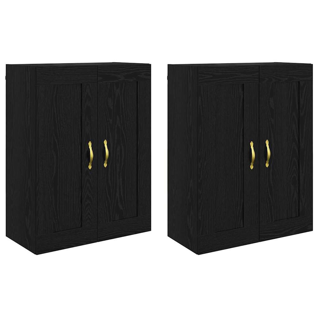 Väggmonterat skåp Väggmonterad 2 pcs Svart Ek 69,5 x 34 x 90 cm