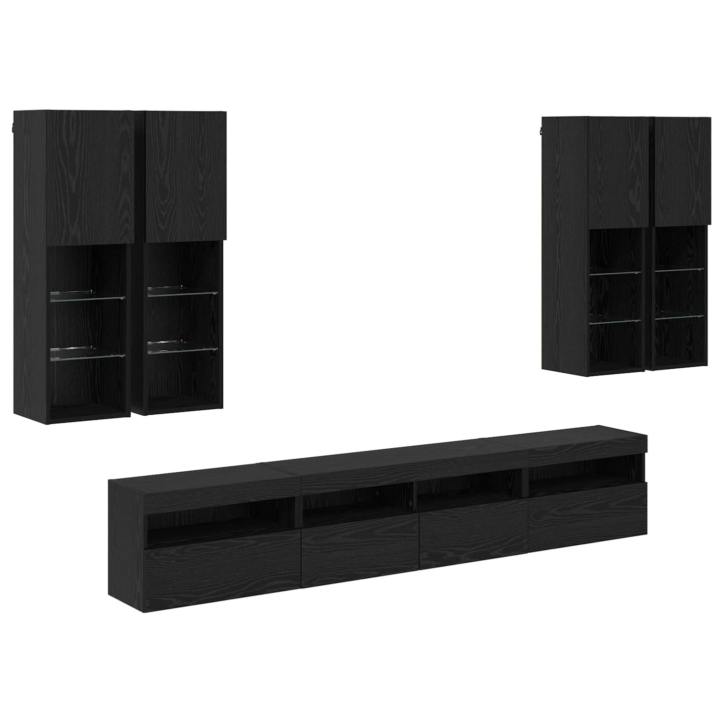 TV-väggskåpsset med LED-lampor 7 pcs Svart Ek 100 x 30 x 40 cm