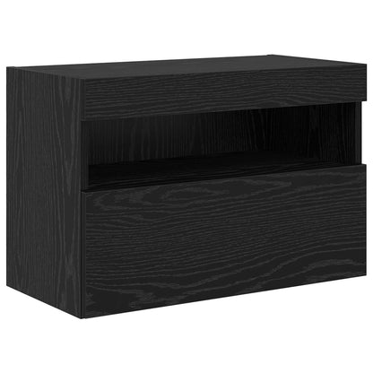 TV-väggskåpsset med LED-lampor 7 pcs Svart Ek 100 x 30 x 40 cm