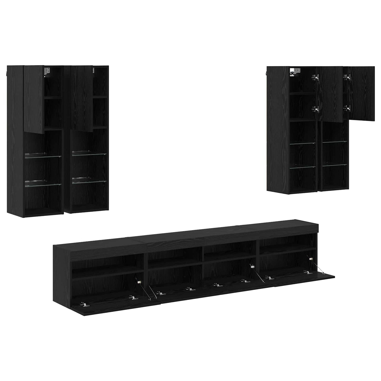 TV-väggskåpsset med LED-lampor 7 pcs Svart Ek 100 x 30 x 40 cm