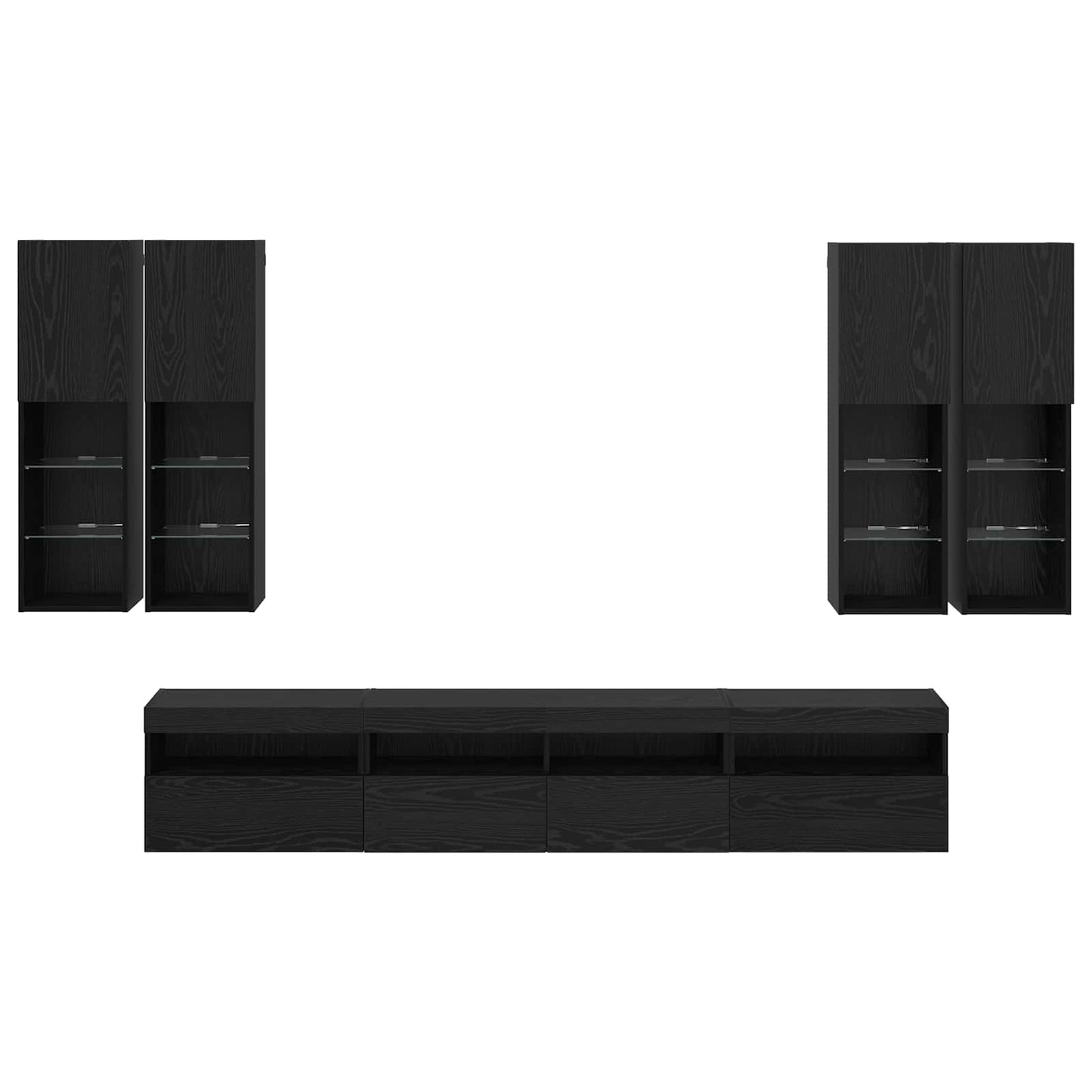 TV-väggskåpsset med LED-lampor 7 pcs Svart Ek 100 x 30 x 40 cm