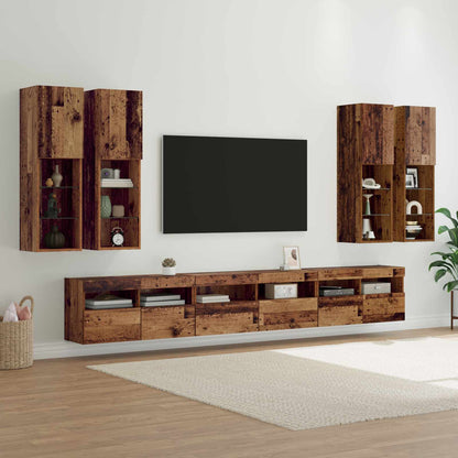 TV väggskåp set Väggmonterad 7 pcs Gammalt trä Konstruerat trä