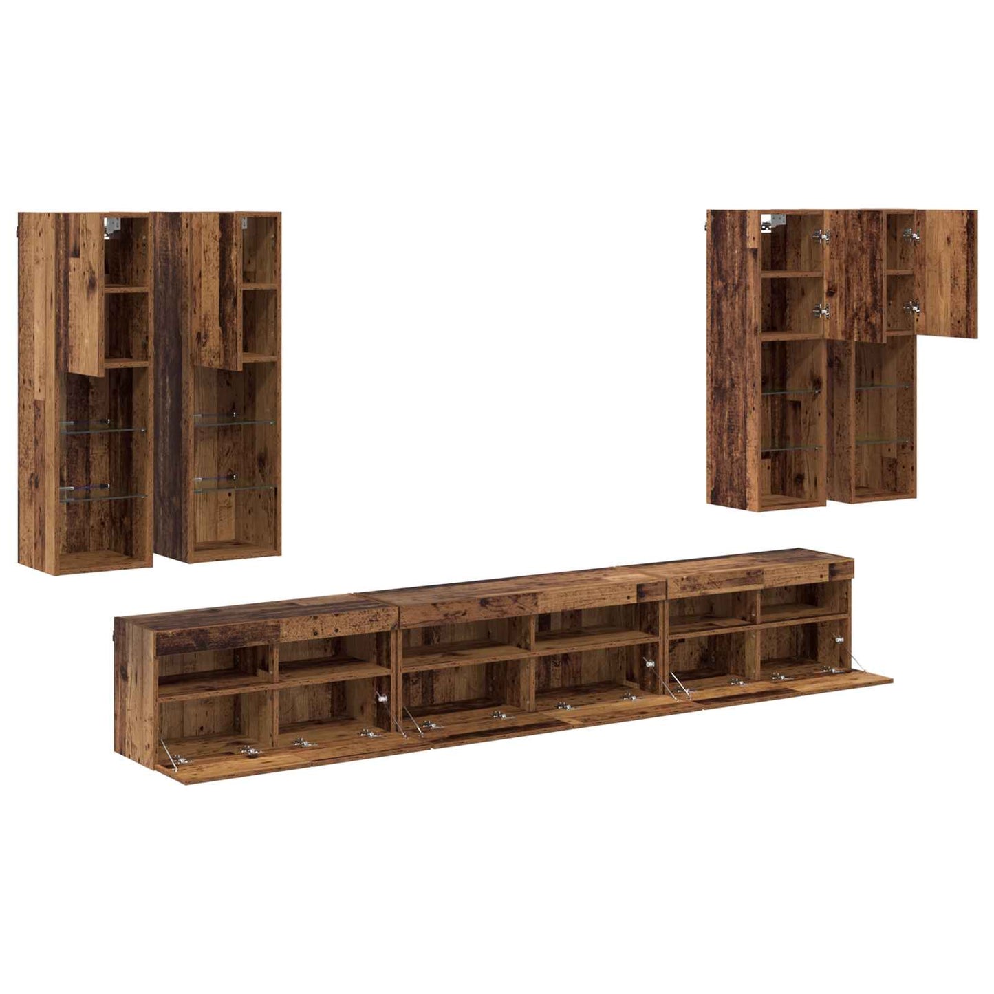 TV väggskåp set Väggmonterad 7 pcs Gammalt trä Konstruerat trä
