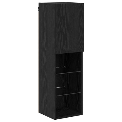 TV väggskåp set Väggmonterad 7 pcs Svart Ek Konstruerat trä