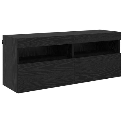 TV väggskåp set Väggmonterad 7 pcs Svart Ek Konstruerat trä