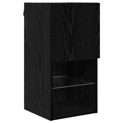 TV-väggskåp med LED -remsljus 4 pcs Svart Ek Konstruerat trä