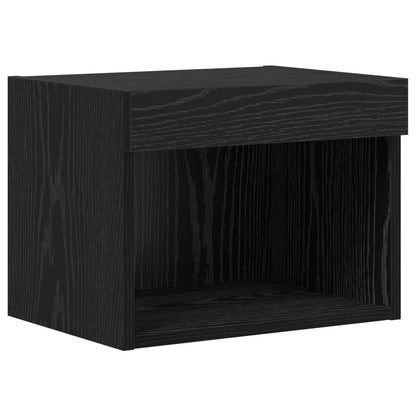 TV-väggskåp med LED -remsljus 4 pcs Svart Ek Konstruerat trä