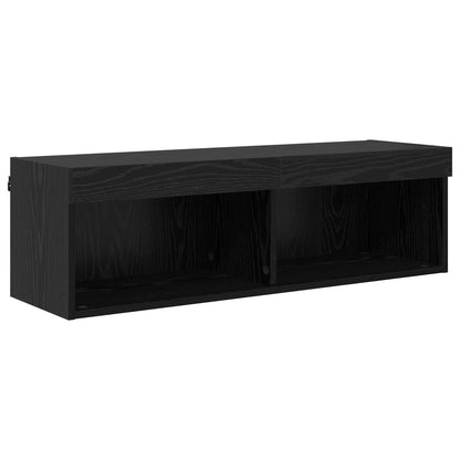 TV väggskåp set med led 5 pcs Svart Ek Konstruerat trä