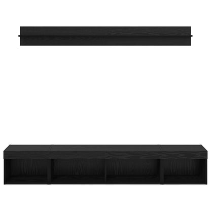 TV väggskåp set med led 5 pcs Svart Ek Konstruerat trä