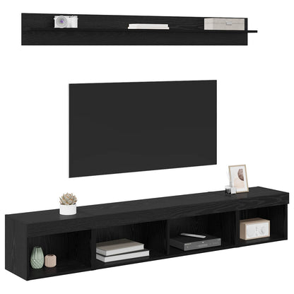 TV väggskåp set med led 5 pcs Svart Ek Konstruerat trä