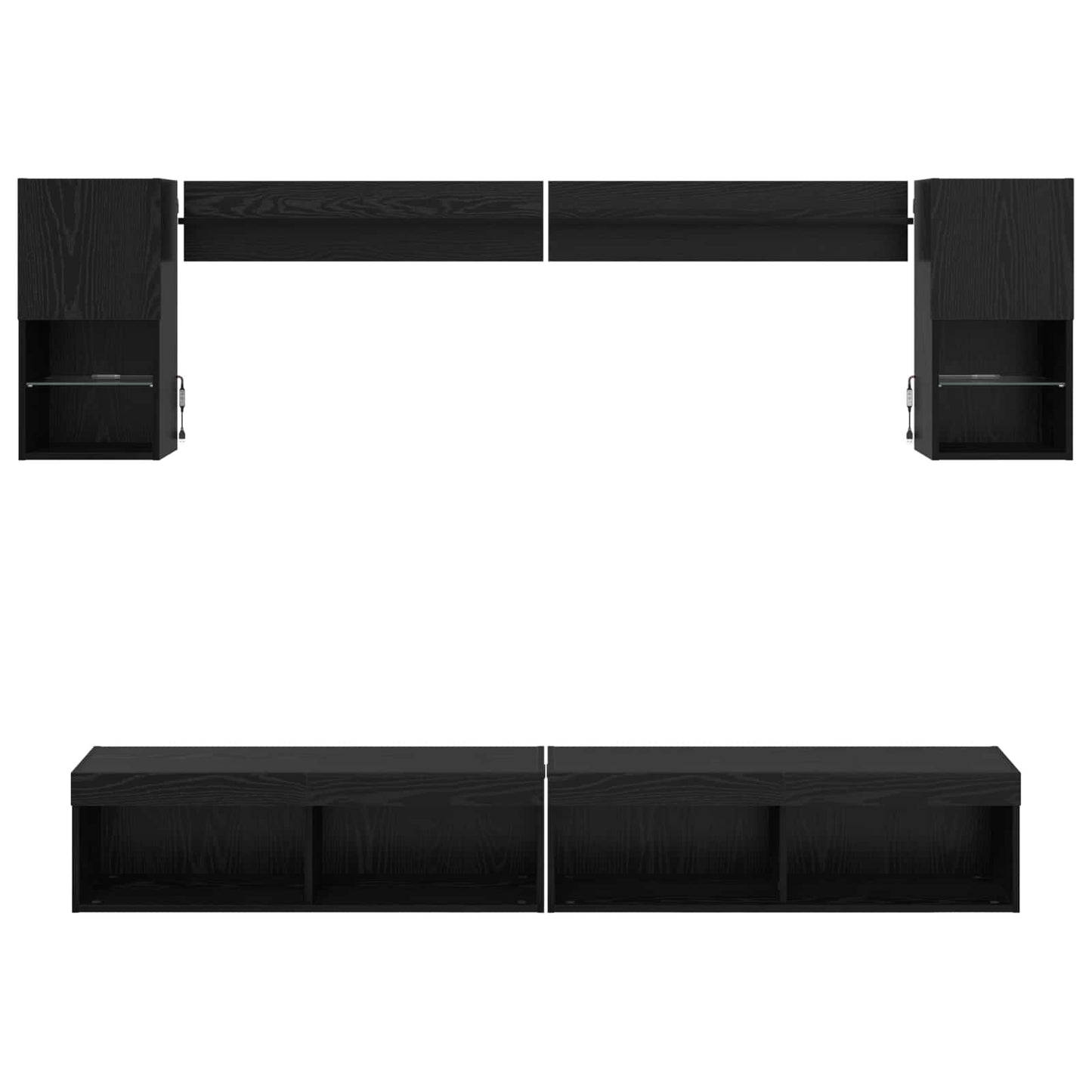 TV-väggenheter med LED med led 6 pcs Svart Ek Konstruerat trä