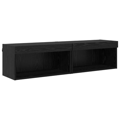 TV väggskåp set med led 6 pcs Svart Ek Konstruerat trä