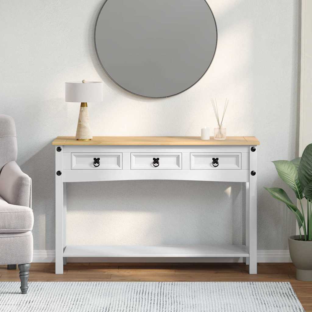 Sidobord Vit med låda 114 x 34,5 x 73 cm Massiv furu