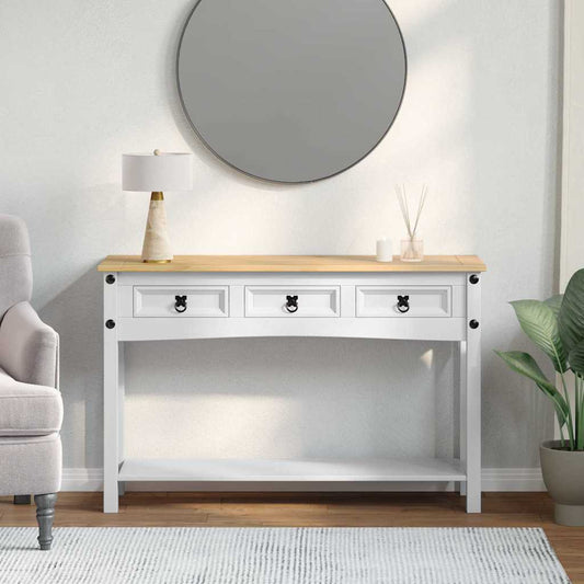 Sidobord Vit med låda 114 x 34,5 x 73 cm Massiv furu