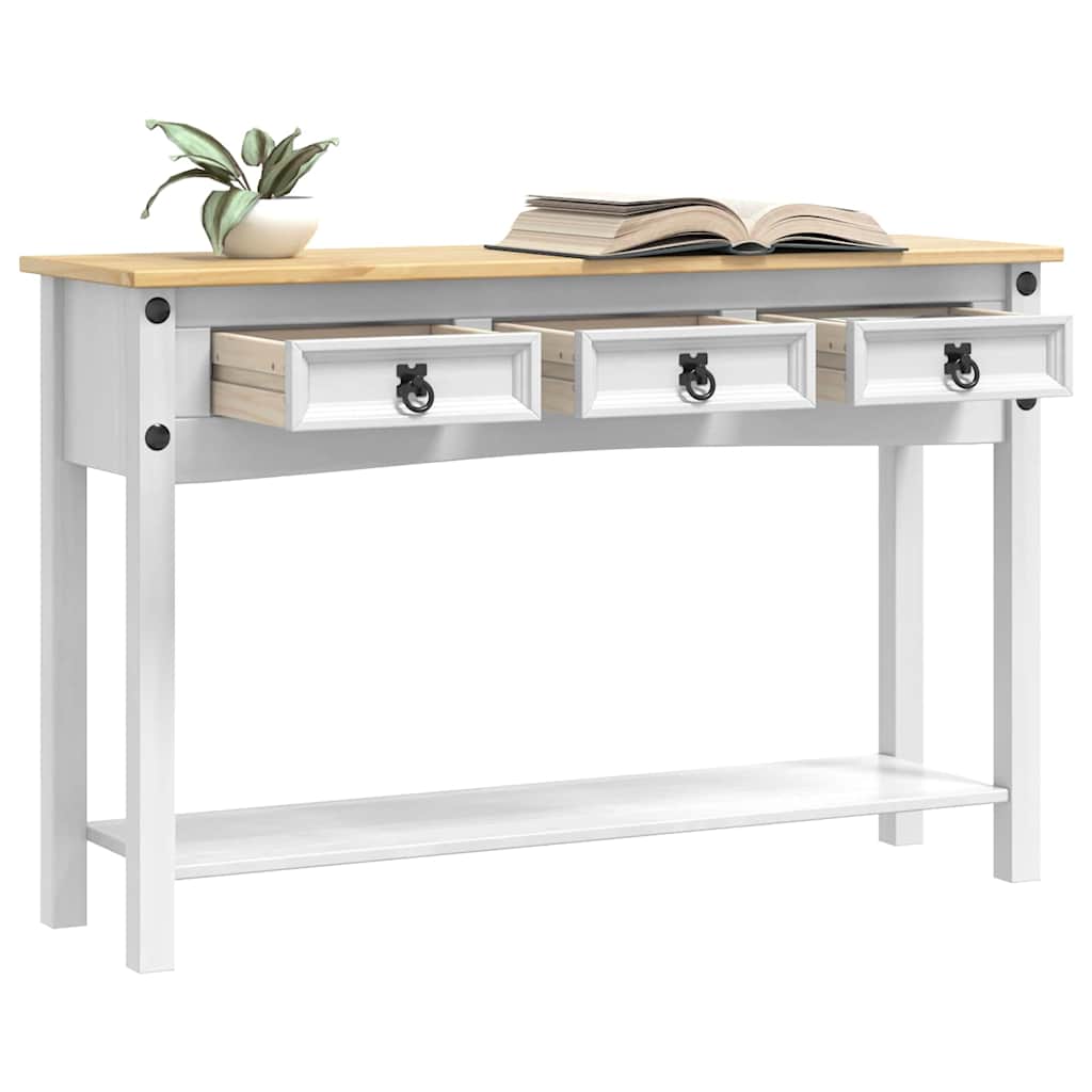Sidobord Vit med låda 114 x 34,5 x 73 cm Massiv furu