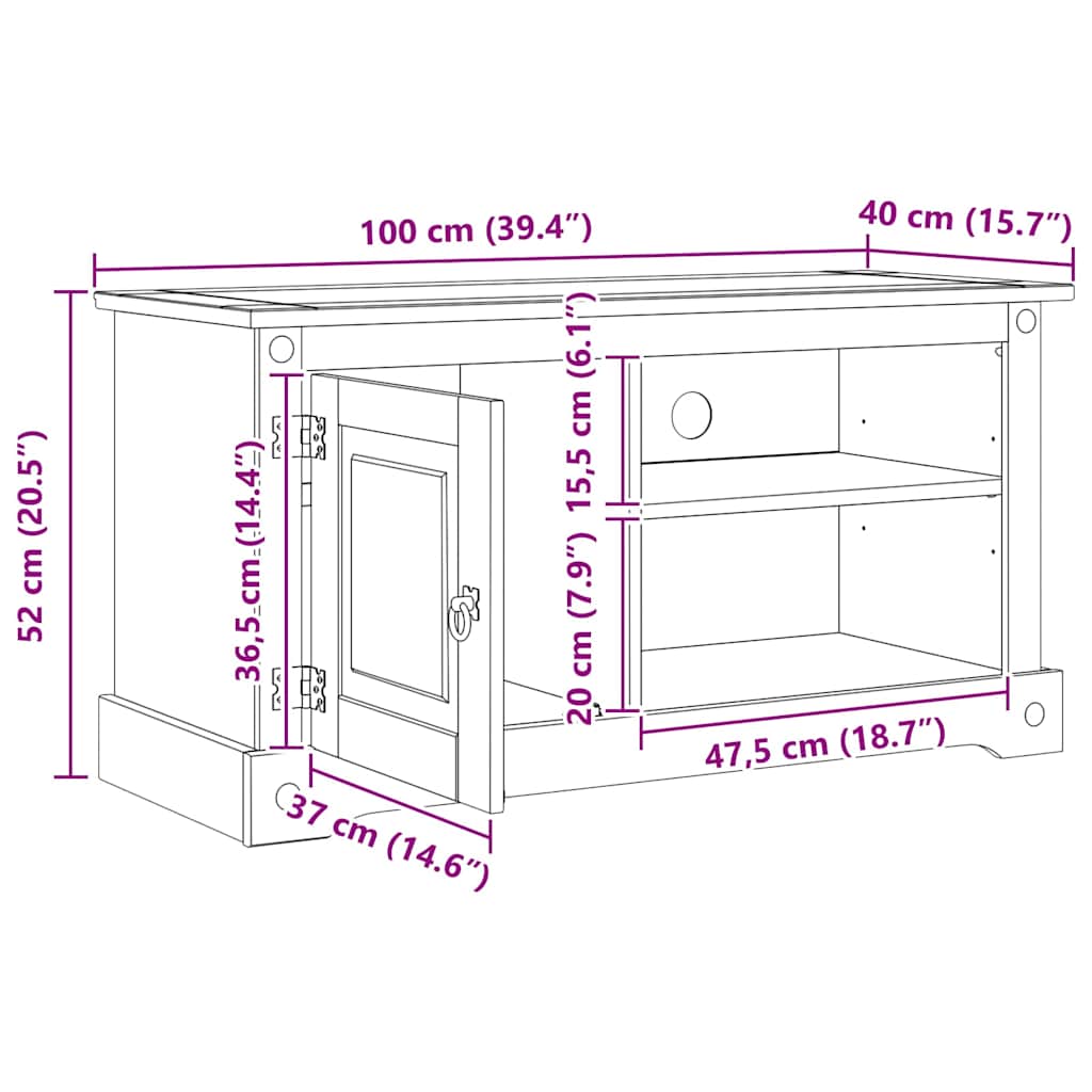 TV-Möbel Vit TV-skåp Corona 100 x 40 x 52 cm Massiv furu