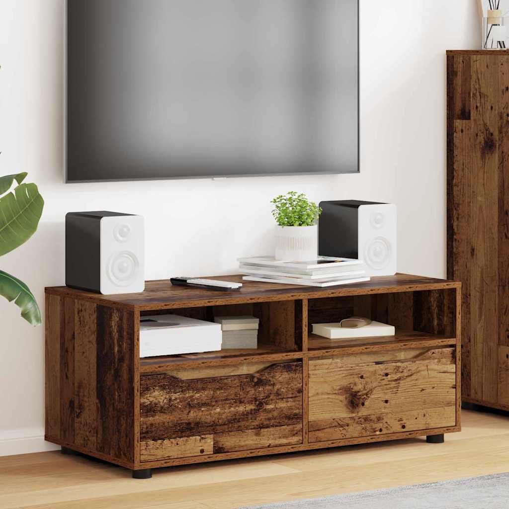 TV-Möbel Åldrat Trä TV-skåp med låda 100 x 48 x 43 cm
