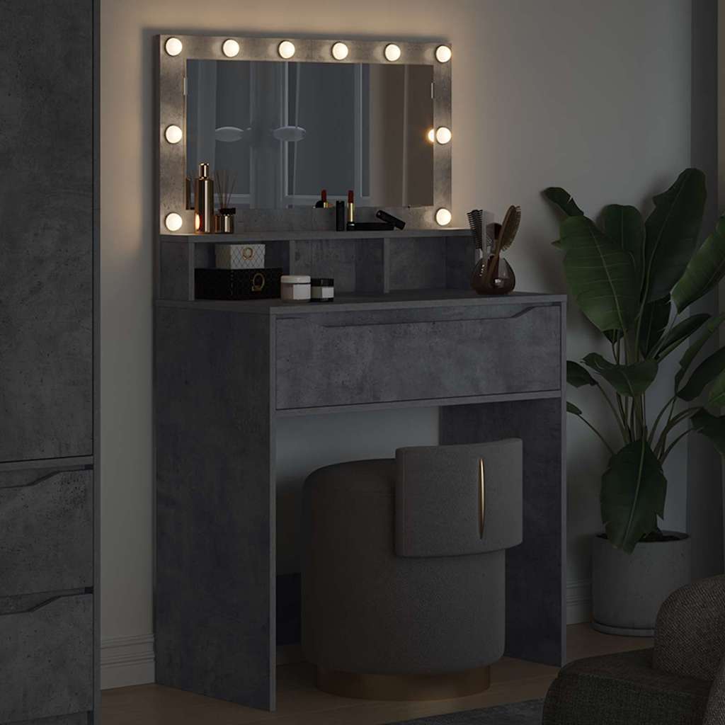 Sminkbord med låda Betonggrå 80 x 39,6 x 135 cm