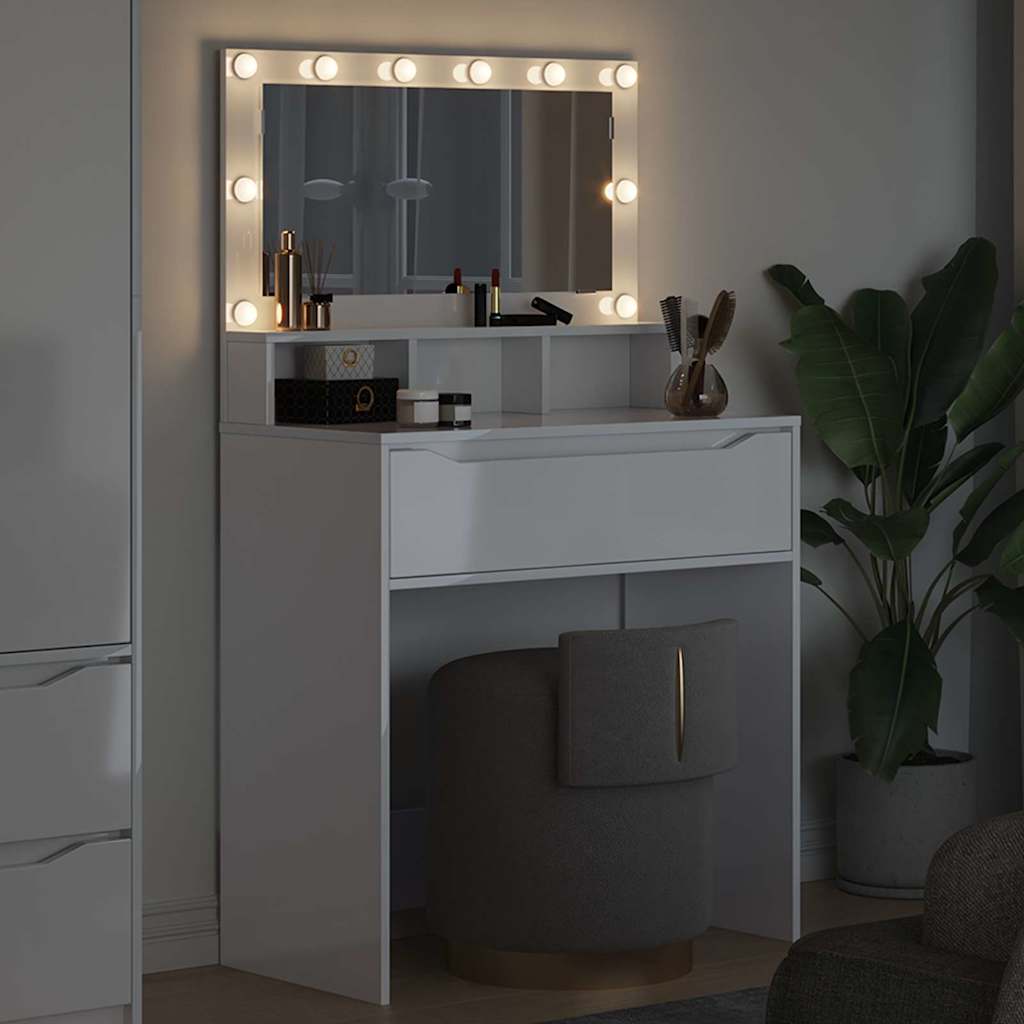 Sminkbord med låda Högblanka Vita 80 x 39,6 x 135 cm