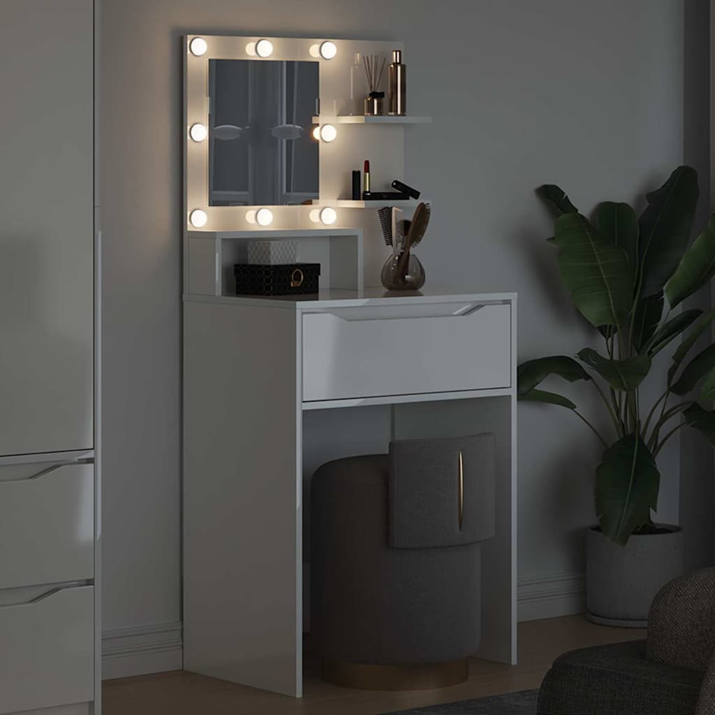 Sminkbord med låda Högblanka Vita 80 x 39,6 x 135 cm