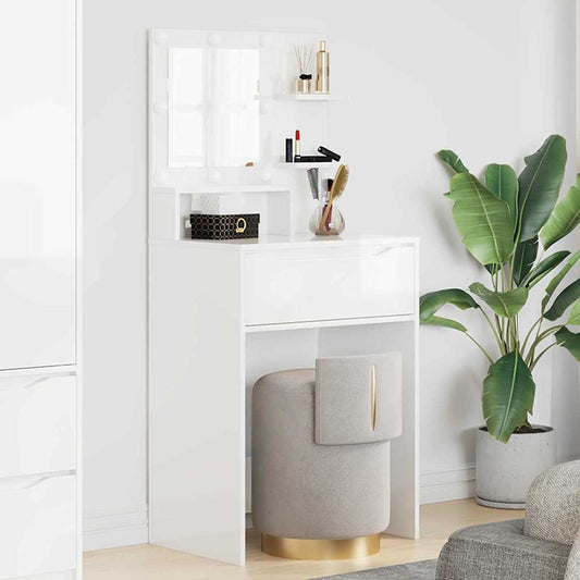 Sminkbord med låda Högblanka Vita 80 x 39,6 x 135 cm