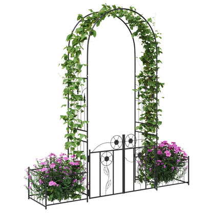 Utomhus Blomställning Växtstöd Trädgårdsbåge med lås Svart 203 x 50 x 218 cm