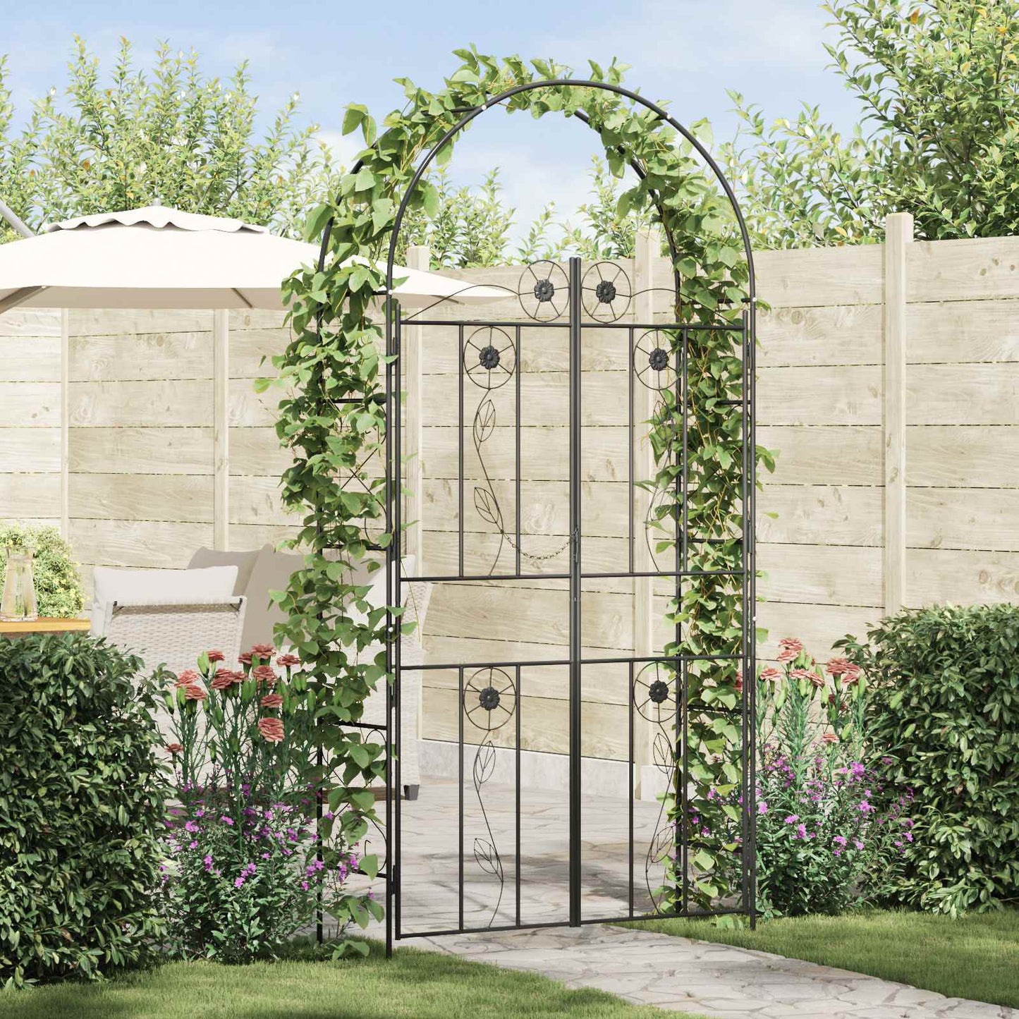 Utomhus Blomställning Växtstöd Trädgårdsbåge Enfärgad Svart 115 x 37 x 226 cm