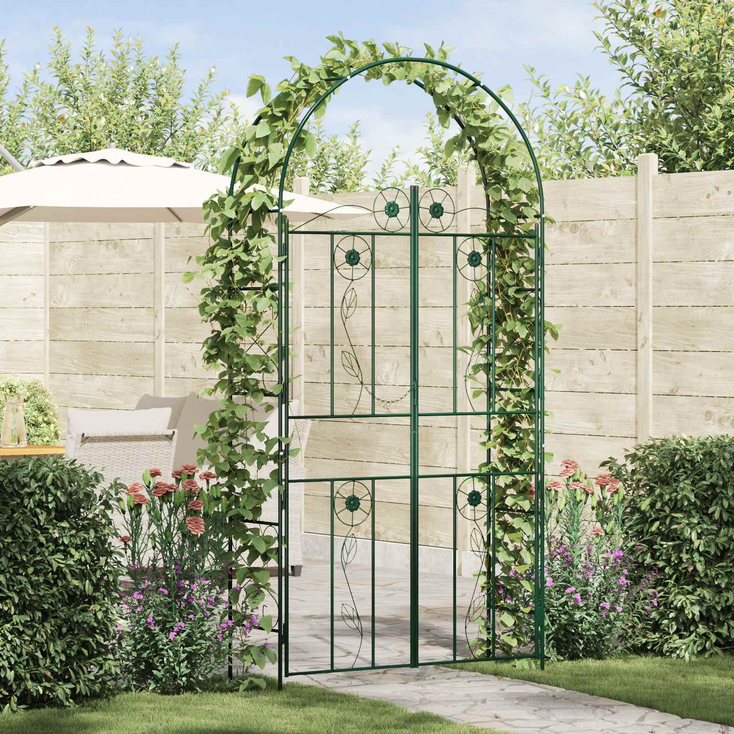Utomhus Blomställning Växtstöd Trädgårdsbåge Enfärgad Grön 115 x 37 x 226 cm