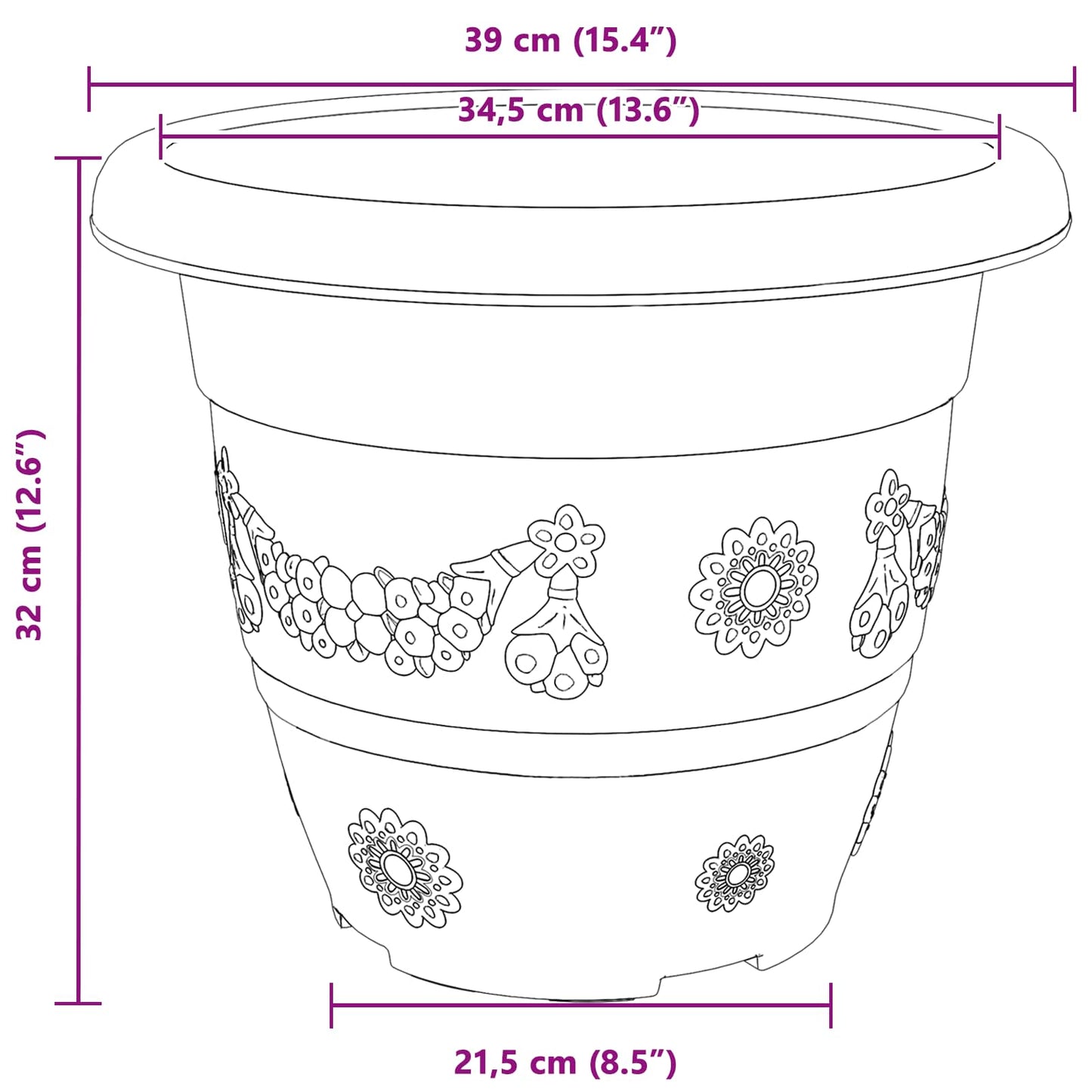 Växtkrukor 24 pcs Svart Ø 39 x 32 cm Plast