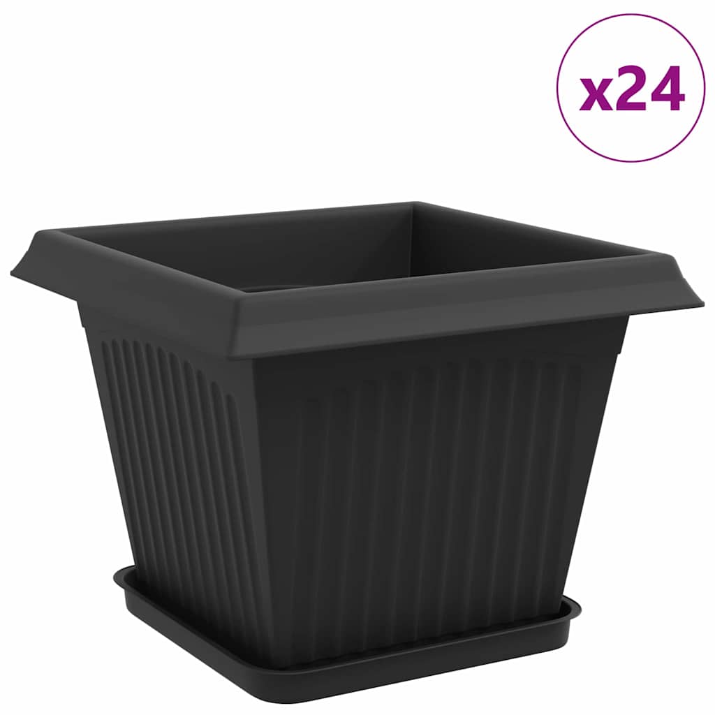 Växtkrukor 24 pcs Svart 28,5 x 28,5 x 22 cm Plast