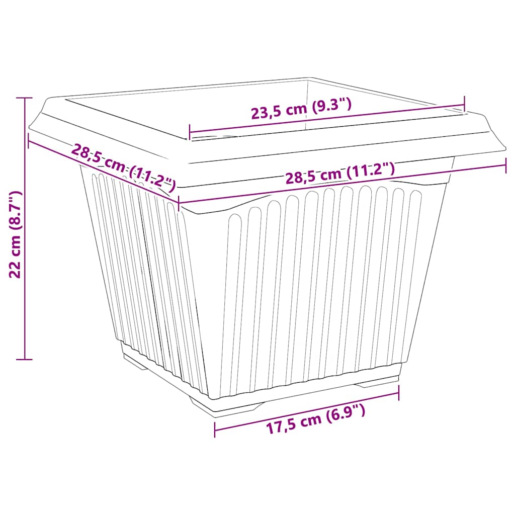 Växtkrukor 24 pcs Svart 28,5 x 28,5 x 22 cm Plast