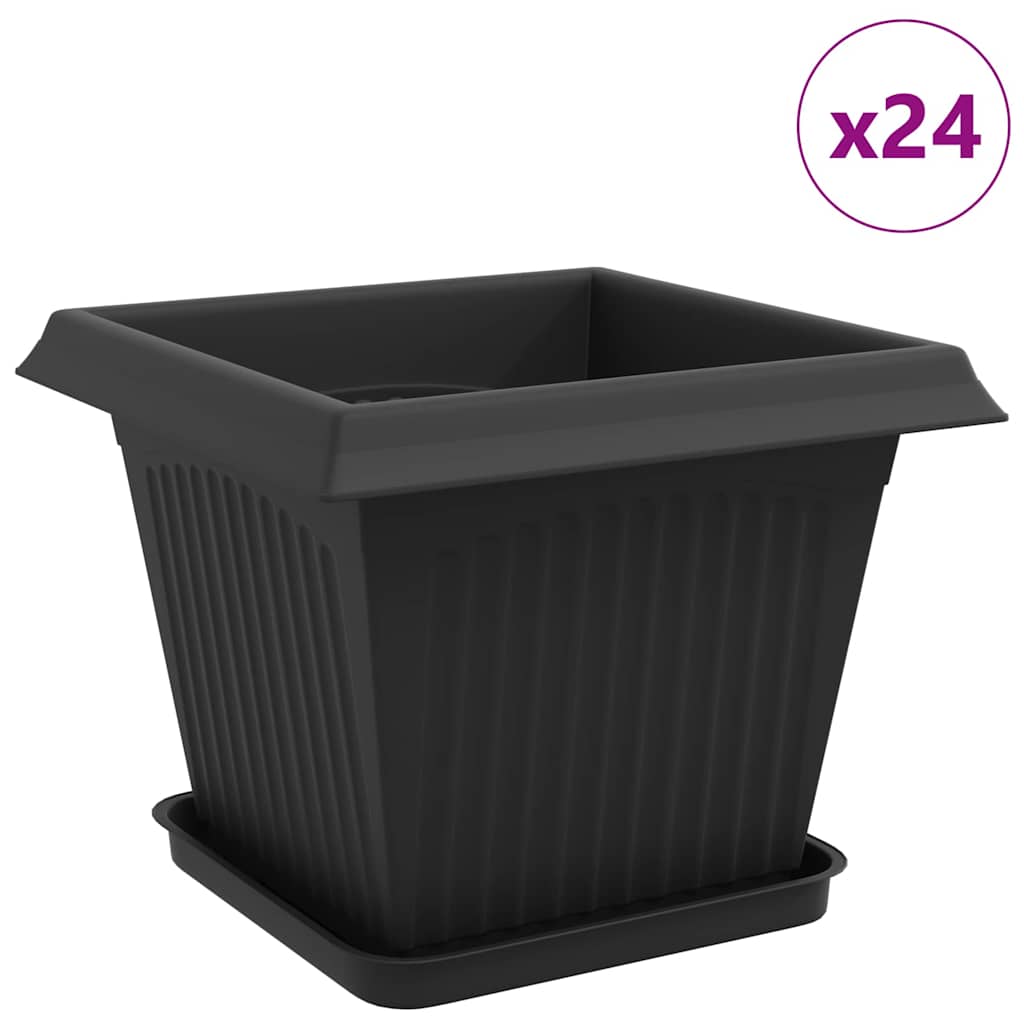 Växtkrukor 24 pcs Svart 33 x 33 x 26 cm Plast