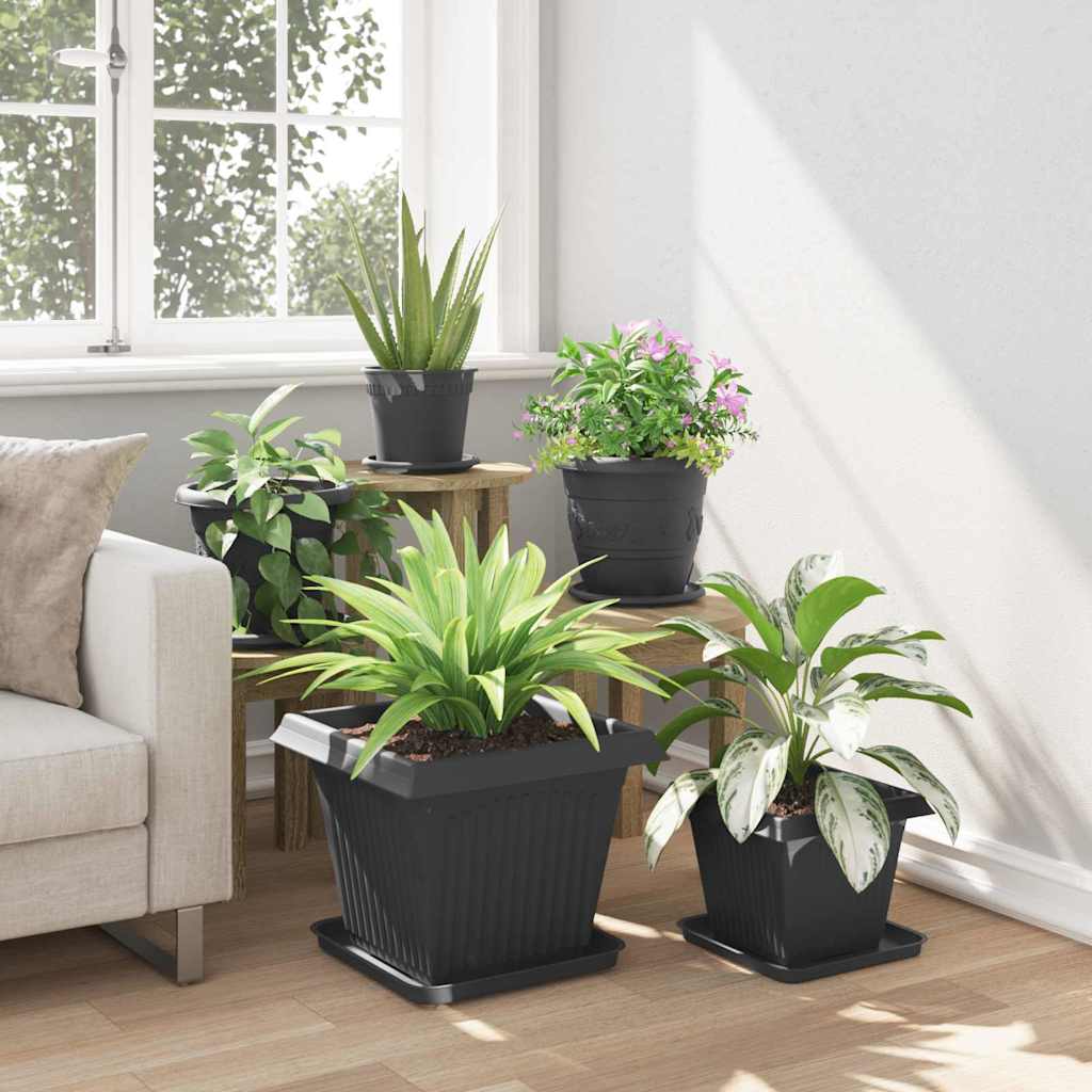 Växtkrukor 24 pcs Svart 38 x 38 x 30 cm Plast